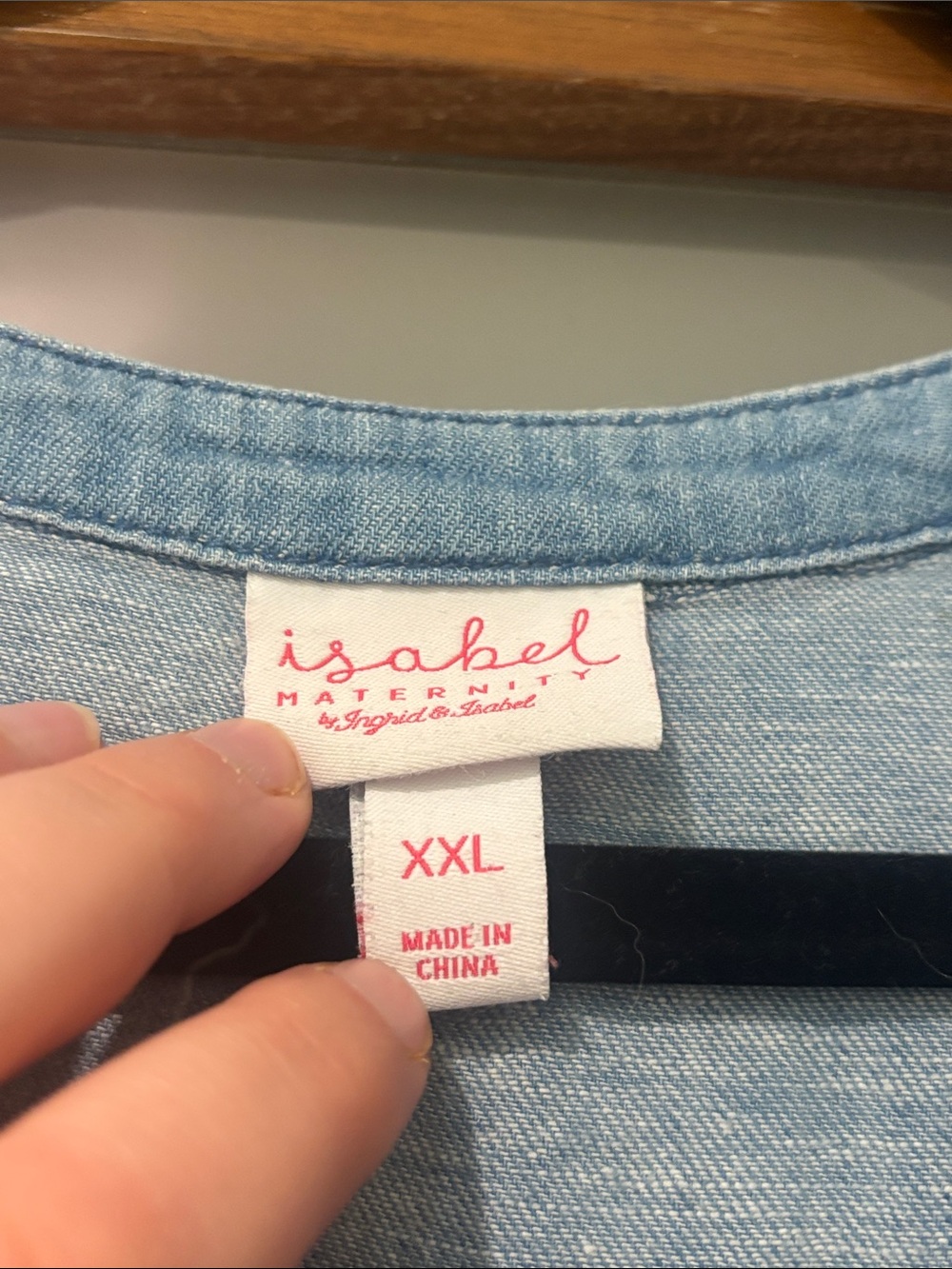 Isabel Maternity Light Blue Chambray Denim Midi Button-Front Dress - Picture 4 of 5